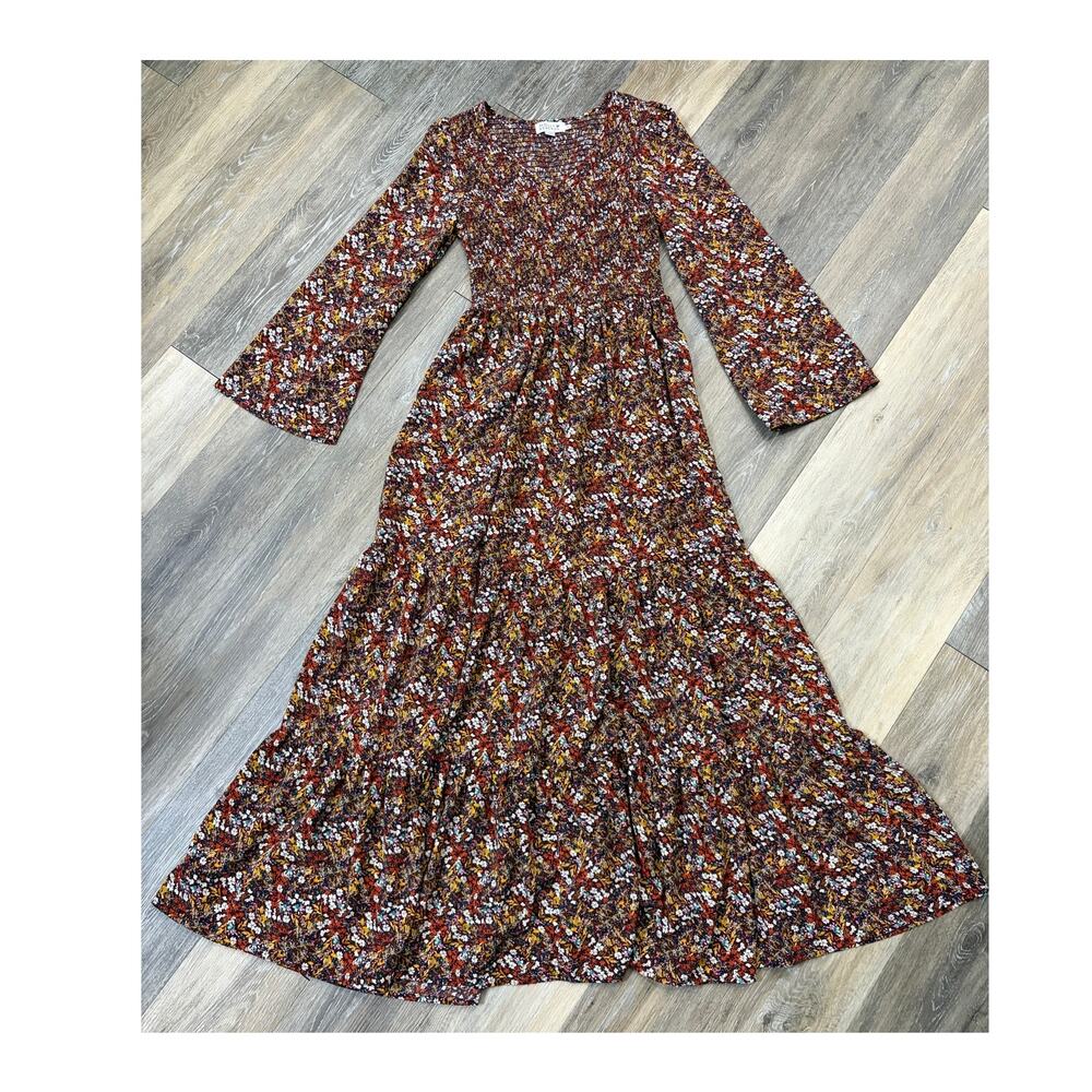 Molly Bracken Floral Maxi Dress Small Boho Tiered Long Sleeve Cottagecore